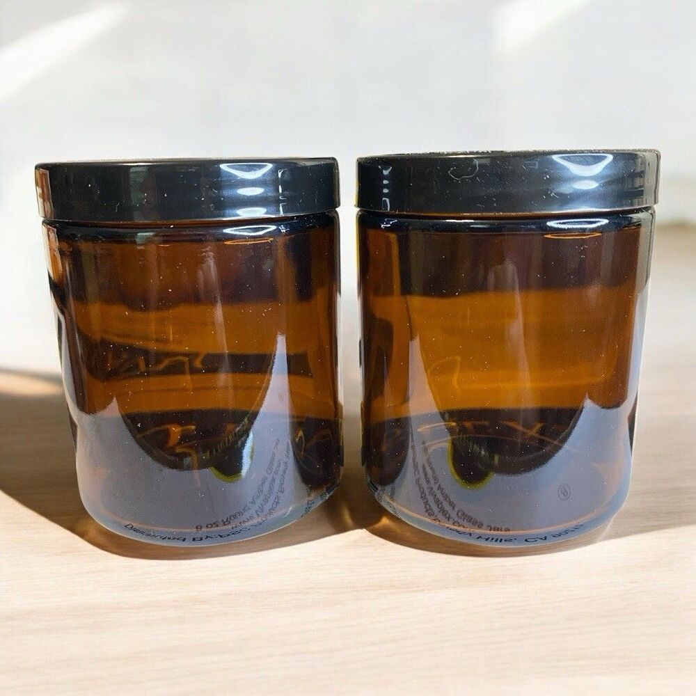 Vivaplex 8oz Amber Glass Jars – Set of 8 w/ Smooth Black Lids (Brand New)